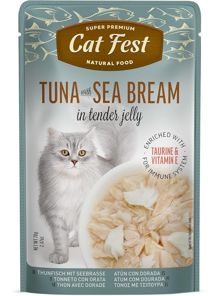 Cat Fest Tuna Fillets with Sea Bream in Tender Jelly - Wet Cat Food Rich in Taurine, Vitamin E & Omega 3, 70 g From Varmacy - Image 2
